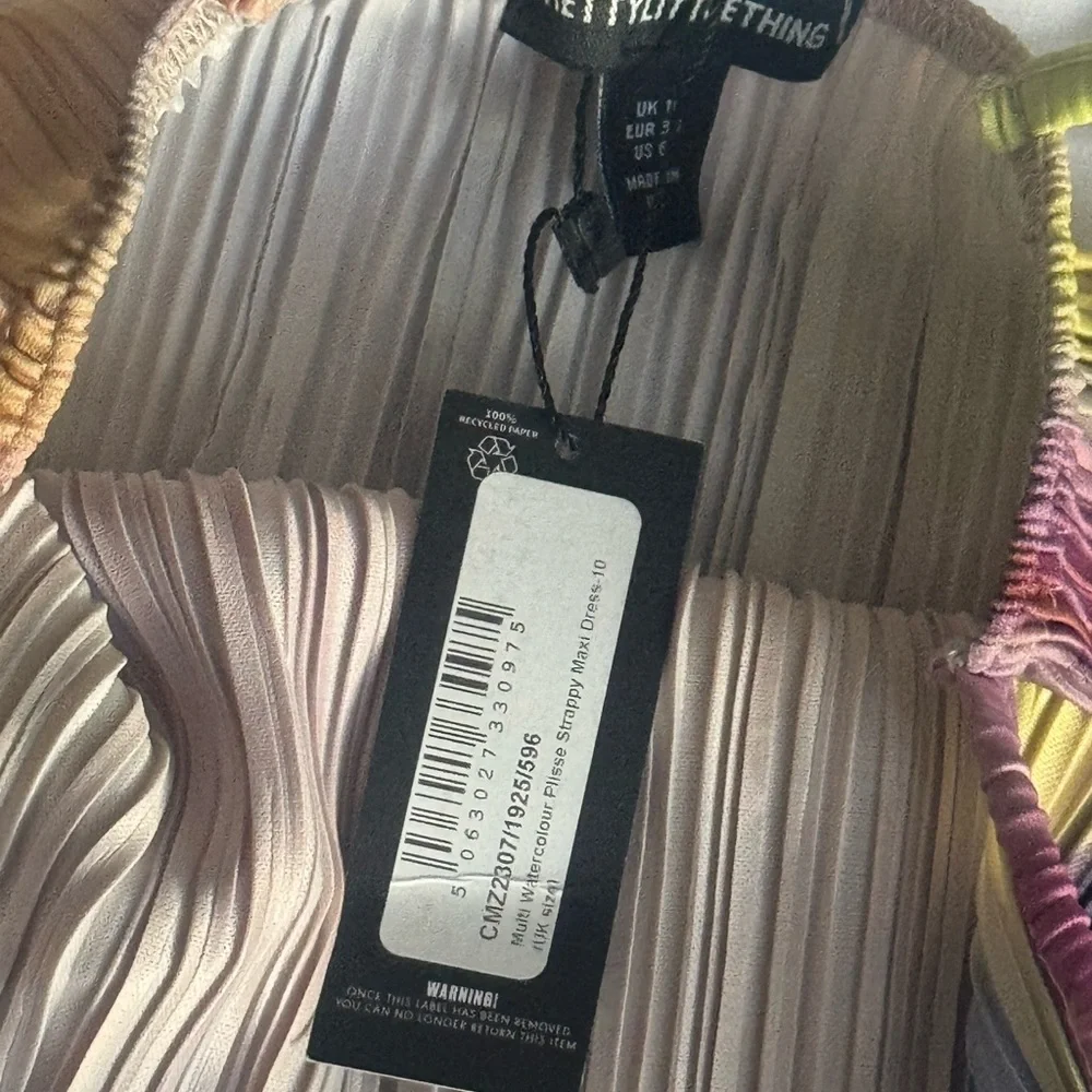 PLT Women’s multicolor watercolor plisse maxi dress | cowl neck | | size 6 | NWT - Picture 11 of 11